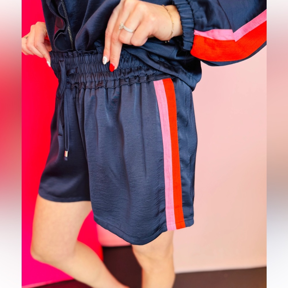 Never Worn - THML Navy Satin Feel W/ Red & Punk Stripes